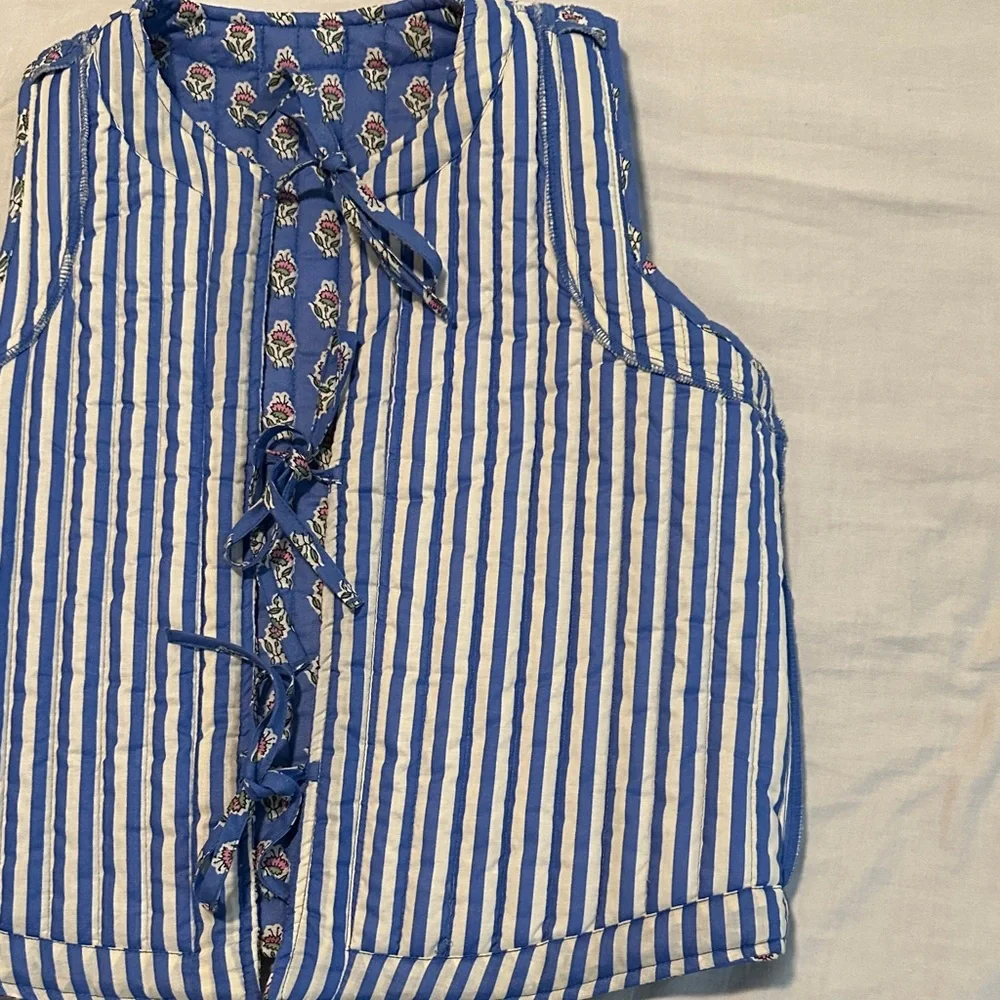 Blue Floral Quilted Vest - Women's Sleeveless Jacket - Picture 9 of 12